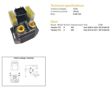 Przekaźnik rozrusznika DZE 10554-01 (12V / 150A) Yamaha